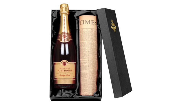 Taittinger Rose Champagne with Newspaper in a Luxury Gift Box