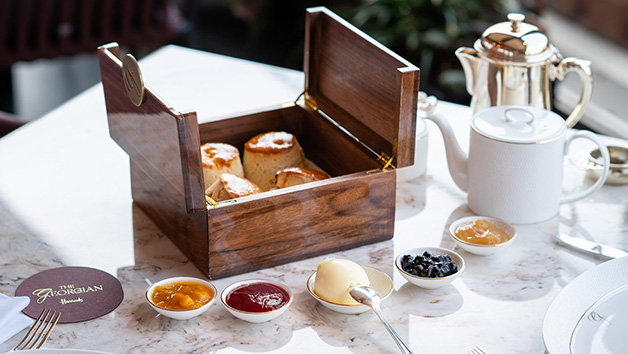 Cream Tea for Two with a Glass of Champagne for Two at The Georgian, Harrods picture