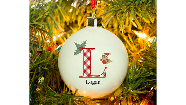 Personalised Bauble with Robin and Initial Personalised Bauble with Robin and Initial