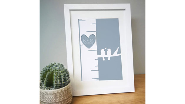 Personalised A4 Grey Love Birds Framed Print Personalised A4 Grey Love Birds Framed Print