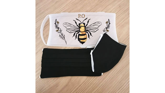 Set of Two Black Face Masks and a Personalised Bee Print Case Set of Two Black Face Masks and a Personalised Bee Print Case