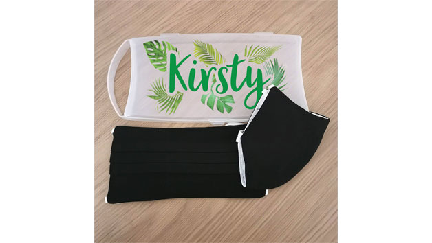 Set of Two Black Face Masks and a Personalised Tropical Leaf Print Case Set of Two Black Face Masks and a Personalised Tropical Leaf Print Case