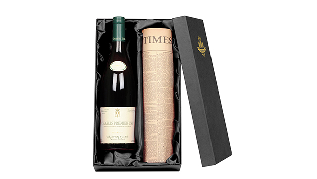 Chablis Premier Cru Wine and Newspaper in Luxury Gift Box Chablis Premier Cru Wine and Newspaper in Luxury Gift Box