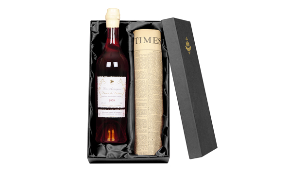 Vintage Armagnac Brandy and Newspaper in a Silk Lined Gift Box Vintage Armagnac Brandy and Newspaper in a Silk Lined Gift Box