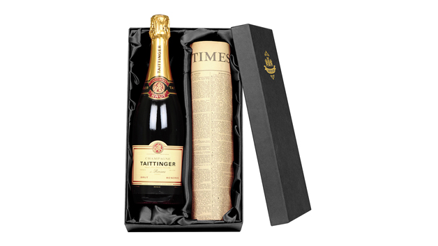 Tattinger Champagne and Newspaper in a Silk Lined Gift Box Tattinger Champagne and Newspaper in a Silk Lined Gift Box