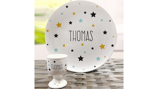 Star Bone China Plate and Egg Cup with Personalisation Star Bone China Plate and Egg Cup with Personalisation