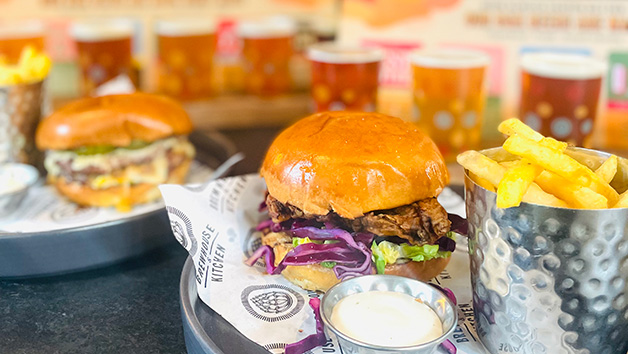 Burger and Beer Tasting Board with a Burger Meal at Brewhouse and Kitchen for Two Image 1