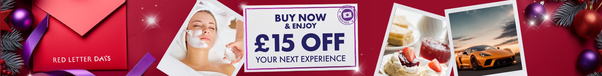 Enjoy £15 off your next experience